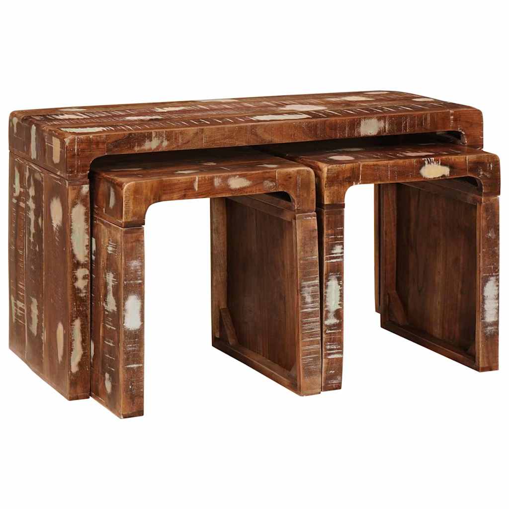 Nesttafel 3 pcs Bruin Massief Gerecycled Hout is nu te koop bij PeponiXL, paradijselijk wonen!