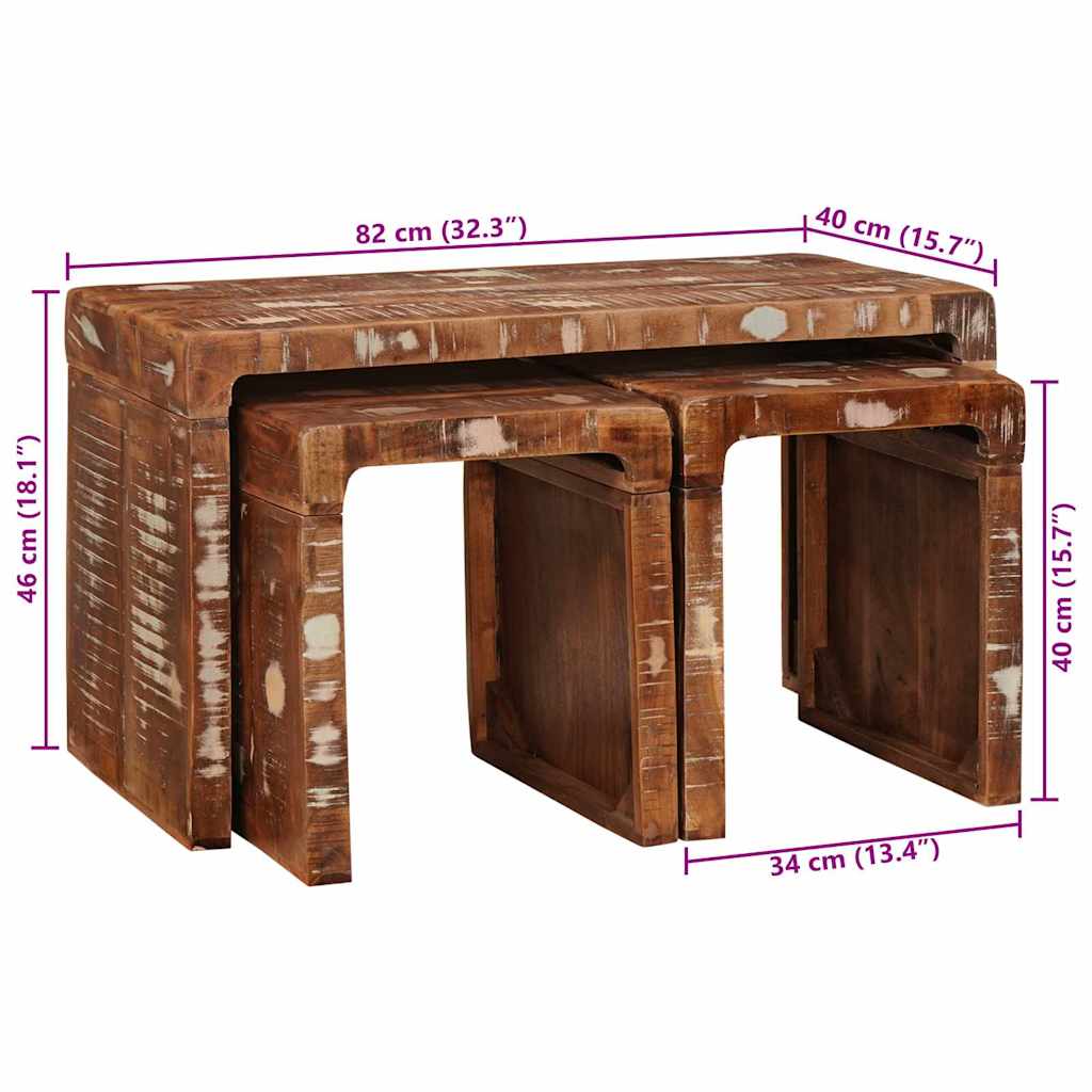 Nesttafel 3 pcs Bruin Massief Gerecycled Hout is nu te koop bij PeponiXL, paradijselijk wonen!