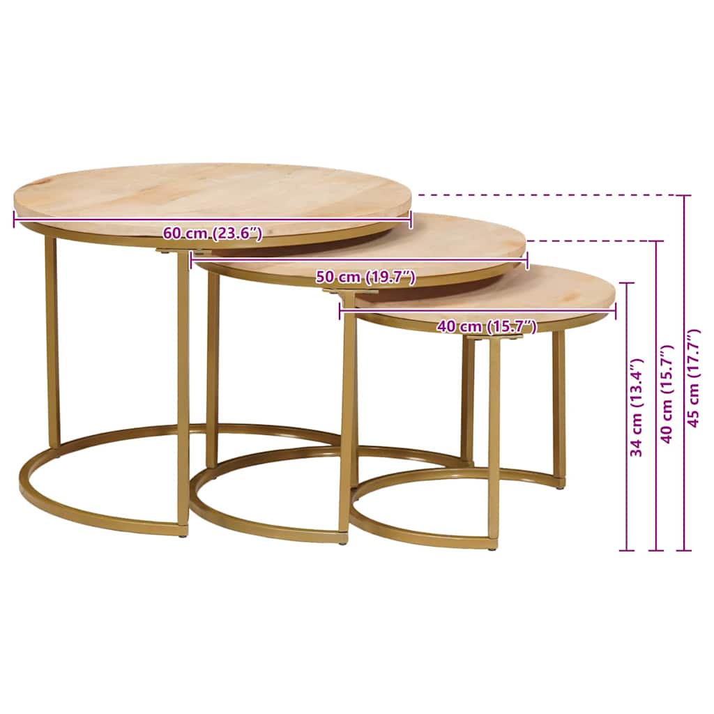Nest Koffietafels 3 pcs Bruin Massief mangohout en staal is nu te koop bij PeponiXL, paradijselijk wonen!