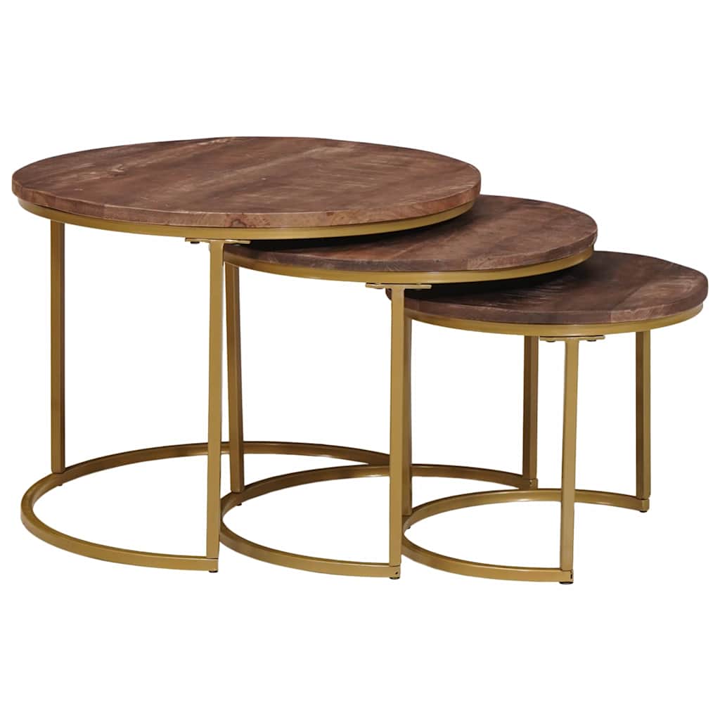 Nest Koffietafels 3 pcs Donkerbruin Massief mangohout en staal is nu te koop bij PeponiXL, paradijselijk wonen!