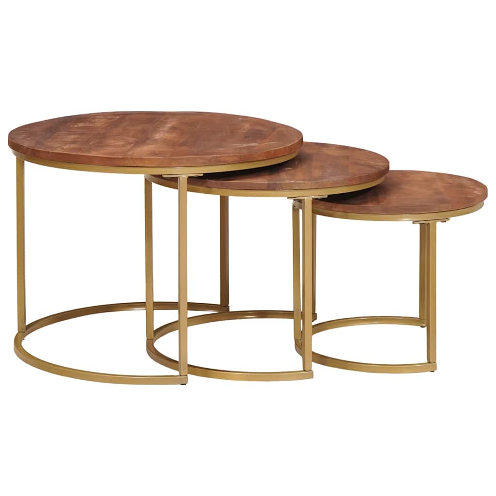 Nest Koffietafels 3 pcs Honingbruin Massief mangohout en staal is nu te koop bij PeponiXL, paradijselijk wonen!
