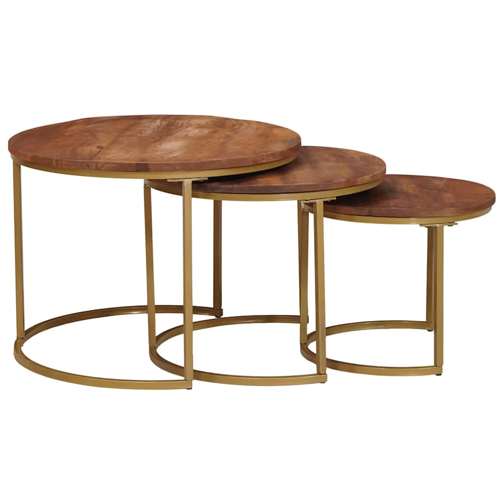 Nest Koffietafels 3 pcs Honingbruin Massief mangohout en staal is nu te koop bij PeponiXL, paradijselijk wonen!