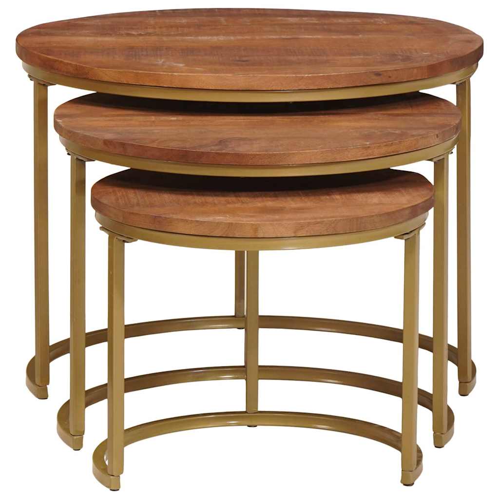 Nest Koffietafels 3 pcs Honingbruin Massief mangohout en staal is nu te koop bij PeponiXL, paradijselijk wonen!