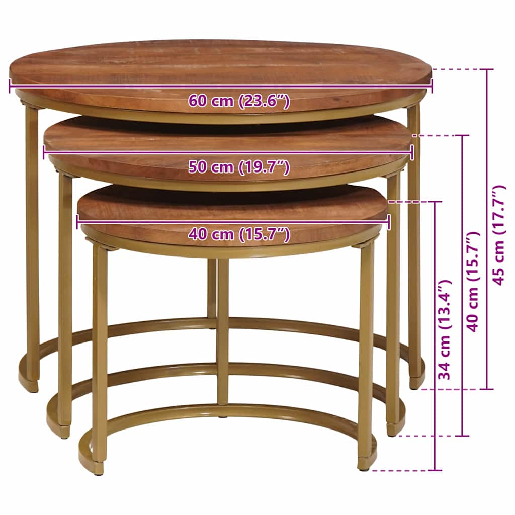 Nest Koffietafels 3 pcs Honingbruin Massief mangohout en staal is nu te koop bij PeponiXL, paradijselijk wonen!