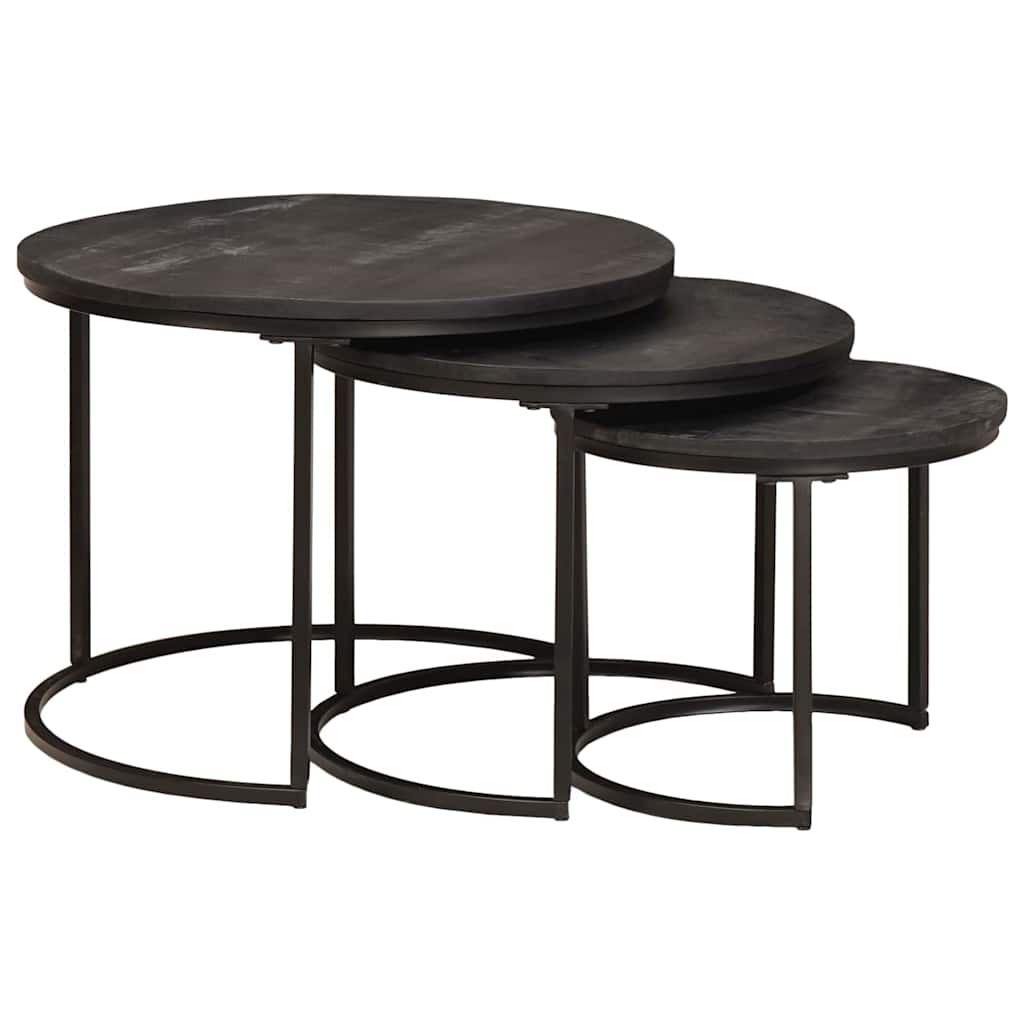 Nest Koffietafels 3 pcs Zwart Massief mangohout en staal is nu te koop bij PeponiXL, paradijselijk wonen!
