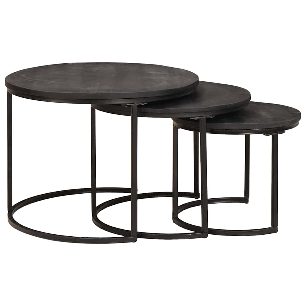 Nest Koffietafels 3 pcs Zwart Massief mangohout en staal is nu te koop bij PeponiXL, paradijselijk wonen!