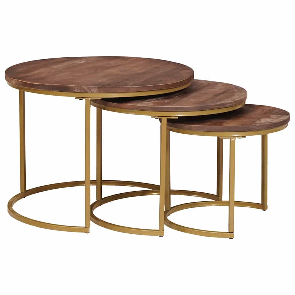 Nest Koffietafels 3 pcs Donkerbruin Massief mangohout en staal is nu te koop bij PeponiXL, paradijselijk wonen!