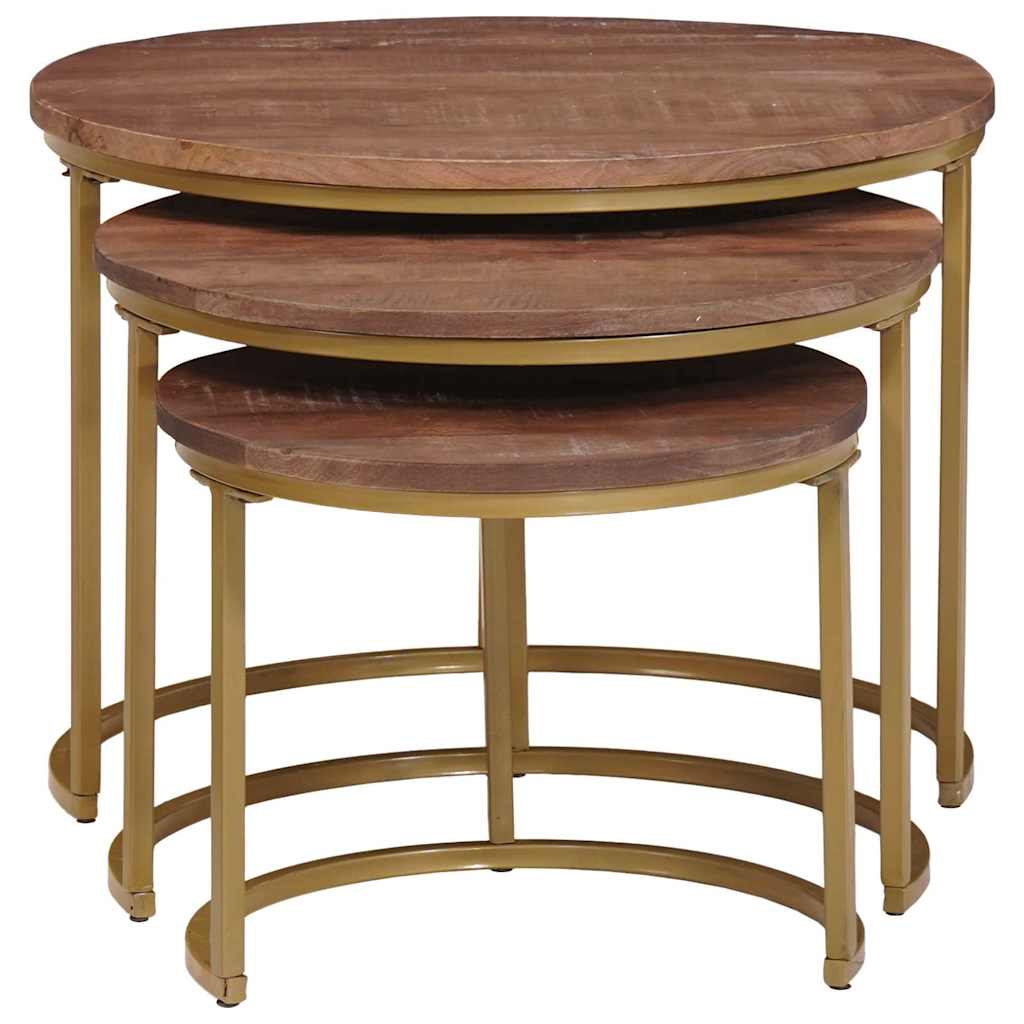 Nest Koffietafels 3 pcs Donkerbruin Massief mangohout en staal is nu te koop bij PeponiXL, paradijselijk wonen!
