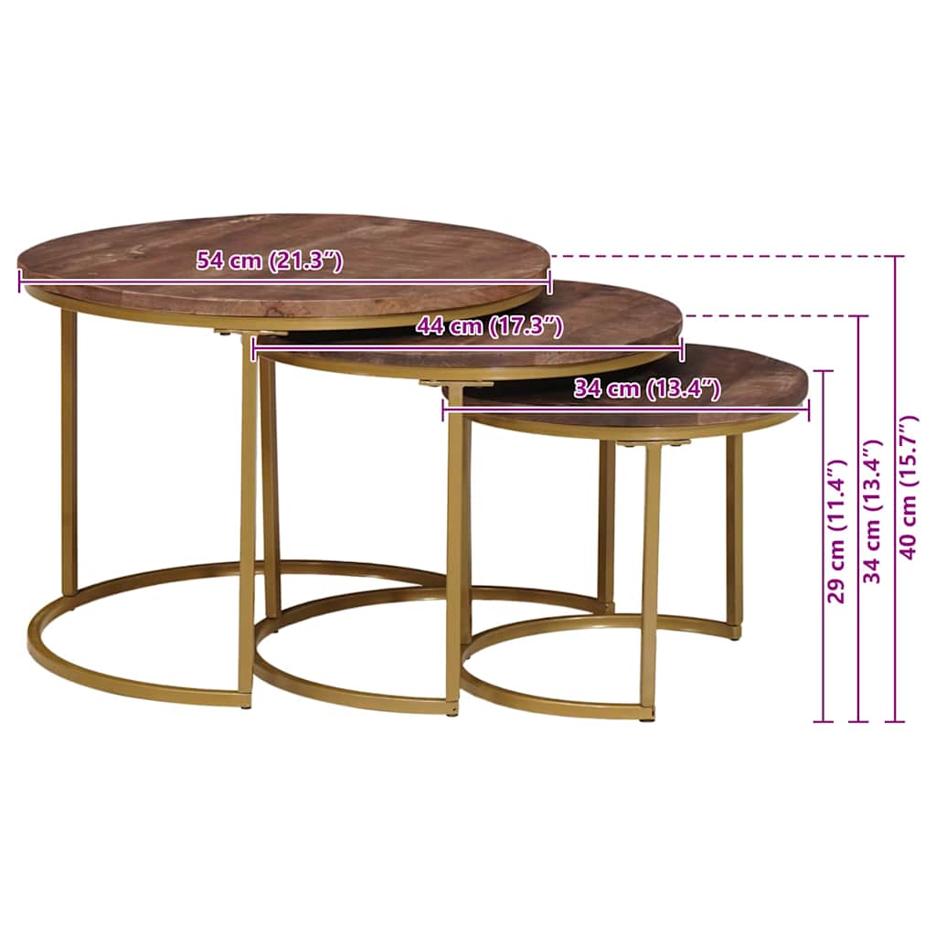 Nest Koffietafels 3 pcs Donkerbruin Massief mangohout en staal is nu te koop bij PeponiXL, paradijselijk wonen!