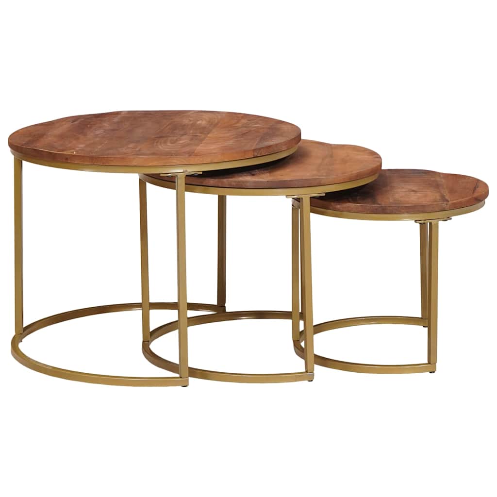 Nest Koffietafels 3 pcs Honingbruin Massief mangohout en staal is nu te koop bij PeponiXL, paradijselijk wonen!