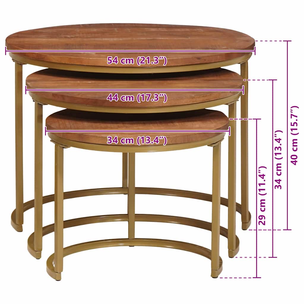 Nest Koffietafels 3 pcs Honingbruin Massief mangohout en staal is nu te koop bij PeponiXL, paradijselijk wonen!