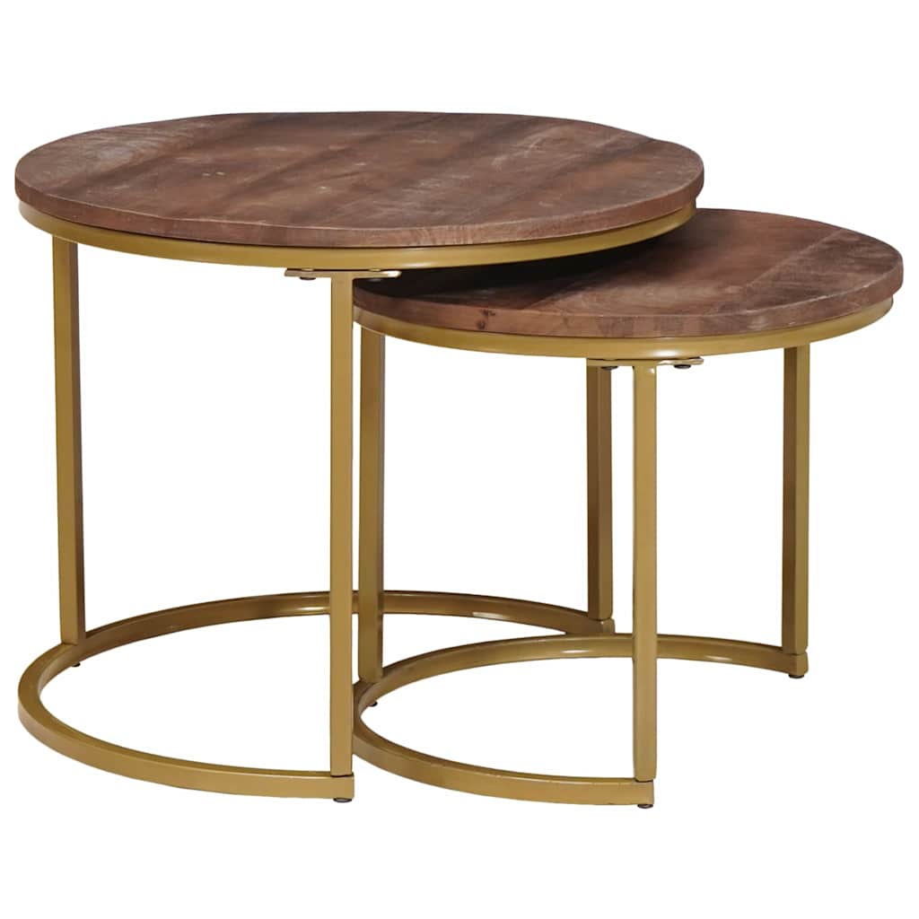Nest Koffietafels 2 pcs Donkerbruin Massief mangohout en staal is nu te koop bij PeponiXL, paradijselijk wonen!