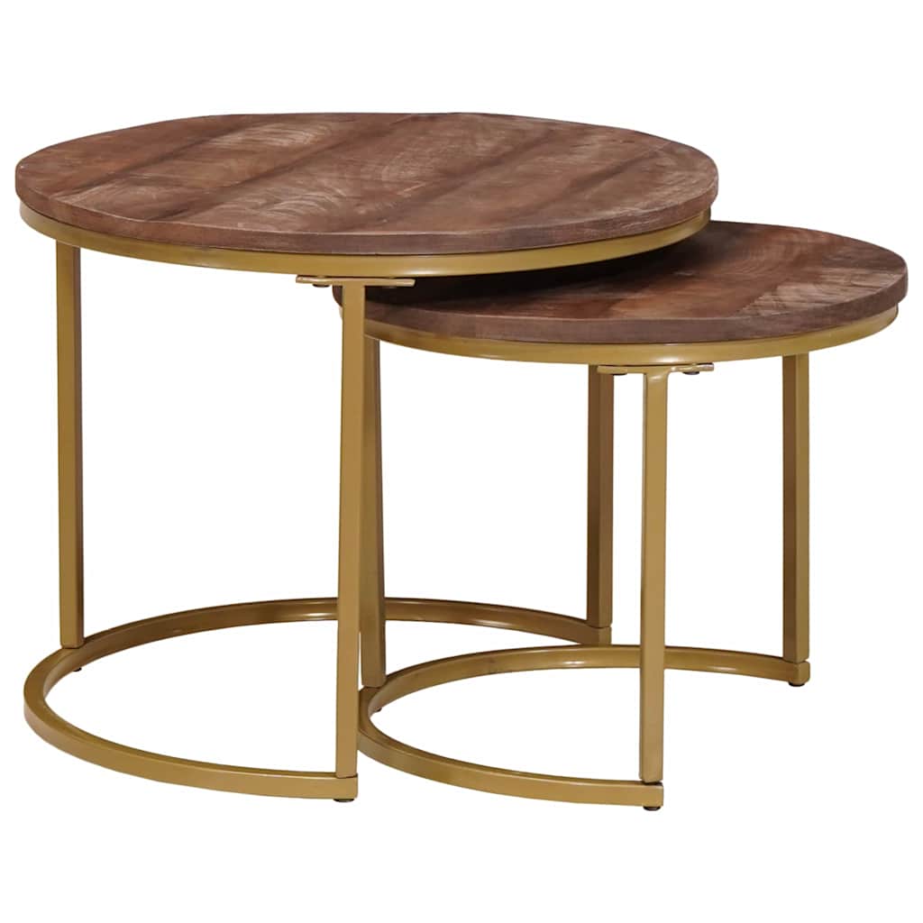 Nest Koffietafels 2 pcs Donkerbruin Massief mangohout en staal is nu te koop bij PeponiXL, paradijselijk wonen!