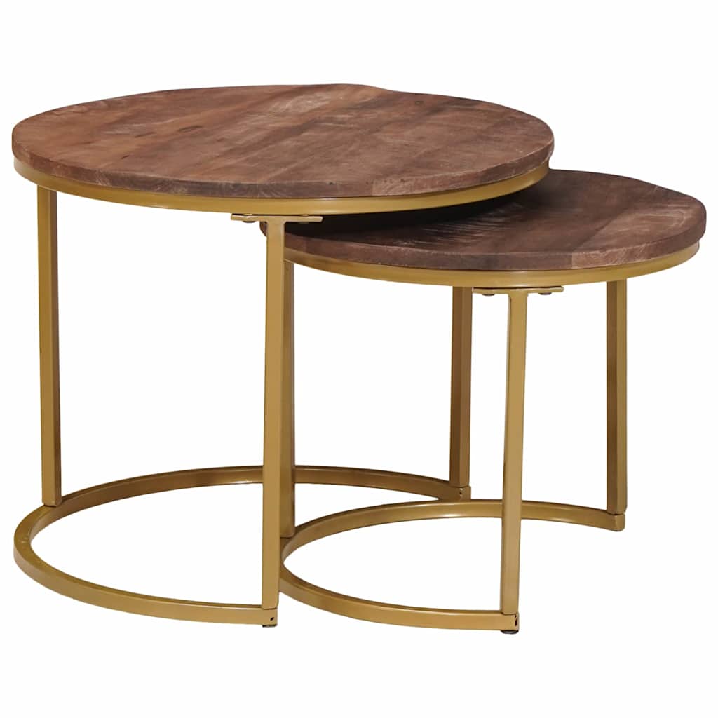 Nest Koffietafels 2 pcs Donkerbruin Massief mangohout en staal is nu te koop bij PeponiXL, paradijselijk wonen!