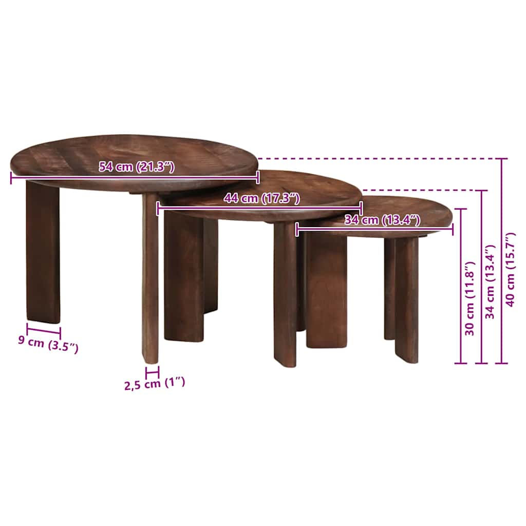 Nest Koffietafels 3 pcs Donkerbruin Massief Mango Hout is nu te koop bij PeponiXL, paradijselijk wonen!