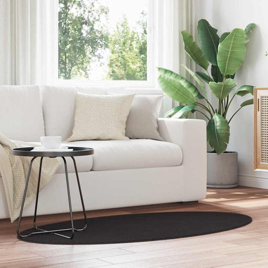 Vloerkleden Ovaal HUARTE Zwart 80 x 150 cm 100% Polyester is nu te koop bij PeponiXL, paradijselijk wonen!