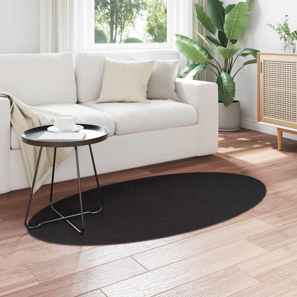 Vloerkleden Ovaal HUARTE Zwart 80 x 150 cm 100% Polyester is nu te koop bij PeponiXL, paradijselijk wonen!
