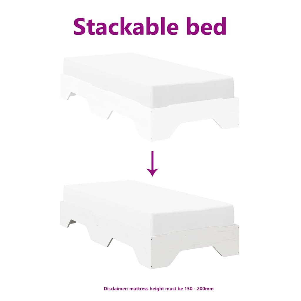 Bedframe zonder matras stapelbaar 80x200 cm massief hout wit is nu te koop bij PeponiXL, paradijselijk wonen!