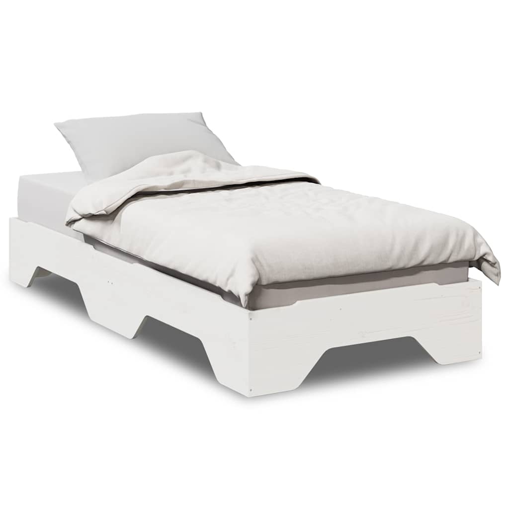 Bedframe zonder matras stapelbaar 75x190 cm massief hout wit is nu te koop bij PeponiXL, paradijselijk wonen!