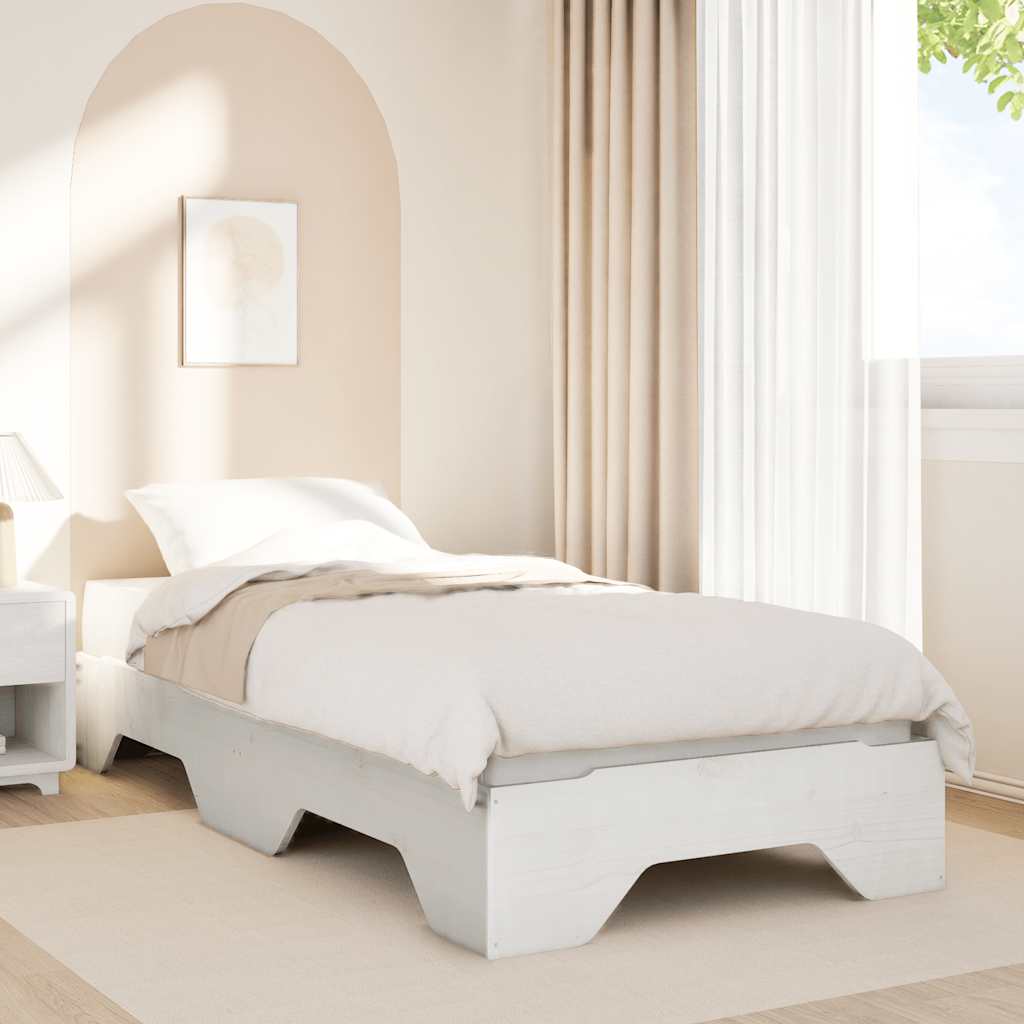 Bedframe zonder matras stapelbaar 75x190 cm massief hout wit is nu te koop bij PeponiXL, paradijselijk wonen!
