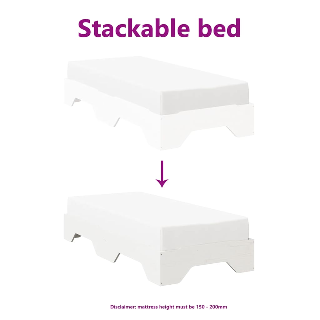Bedframe zonder matras stapelbaar 75x190 cm massief hout wit is nu te koop bij PeponiXL, paradijselijk wonen!