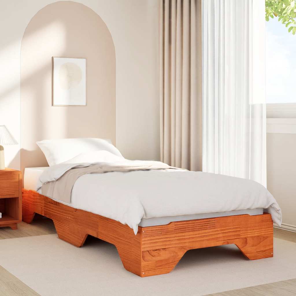 Bedframe zonder matras stapelbaar wasbruin 75x190 cm hout is nu te koop bij PeponiXL, paradijselijk wonen!