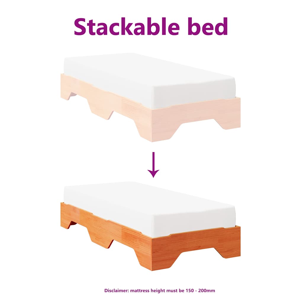 Bedframe zonder matras stapelbaar wasbruin 75x190 cm hout is nu te koop bij PeponiXL, paradijselijk wonen!