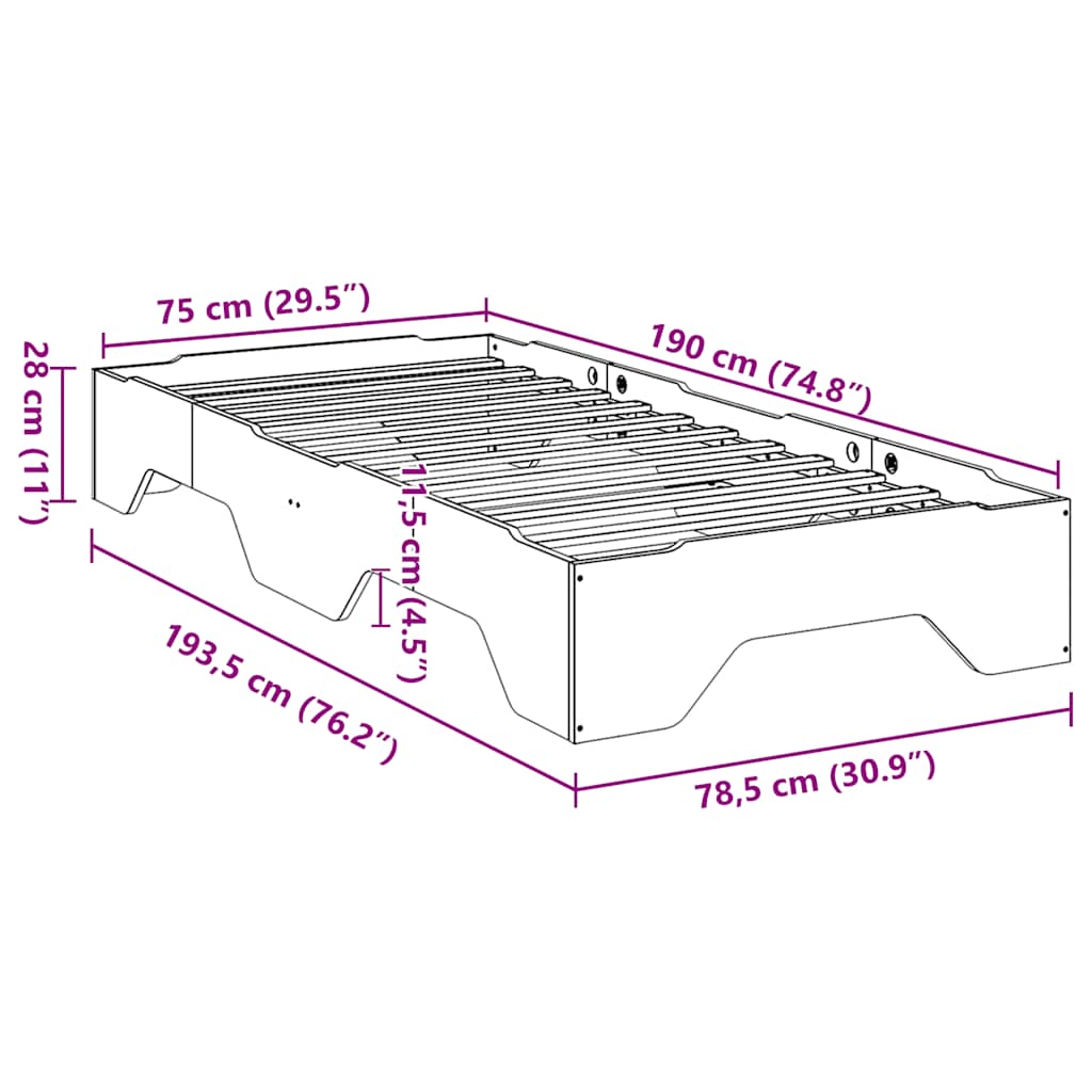 Bedframe zonder matras stapelbaar wasbruin 75x190 cm hout is nu te koop bij PeponiXL, paradijselijk wonen!