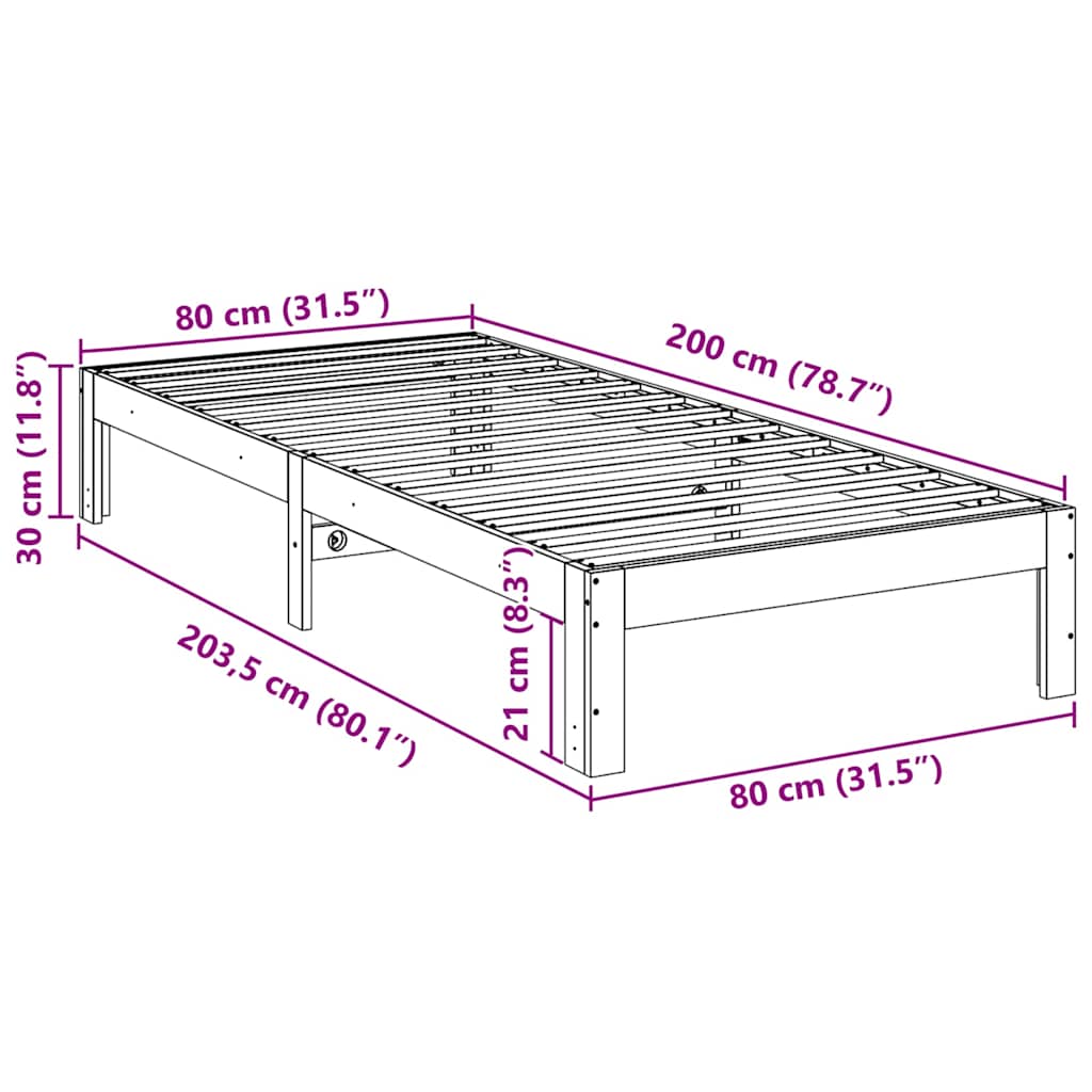 Bedframe zonder matras massief grenenhout wasbruin 80x200 cm is nu te koop bij PeponiXL, paradijselijk wonen!