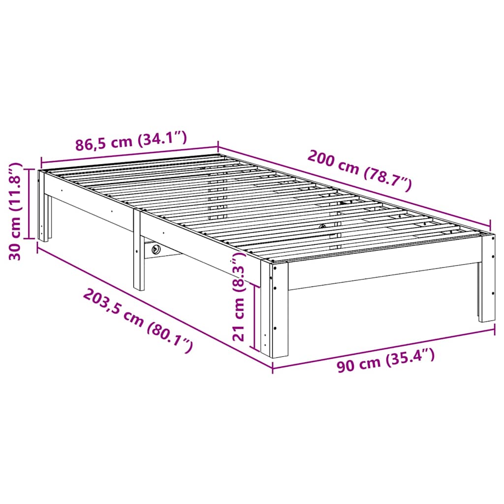 Bedframe zonder matras massief grenenhout wasbruin 90x200 cm is nu te koop bij PeponiXL, paradijselijk wonen!