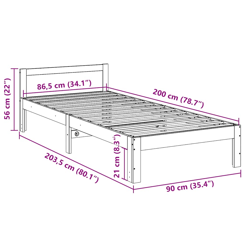 Bedframe zonder matras massief grenenhout 90x200 cm is nu te koop bij PeponiXL, paradijselijk wonen!