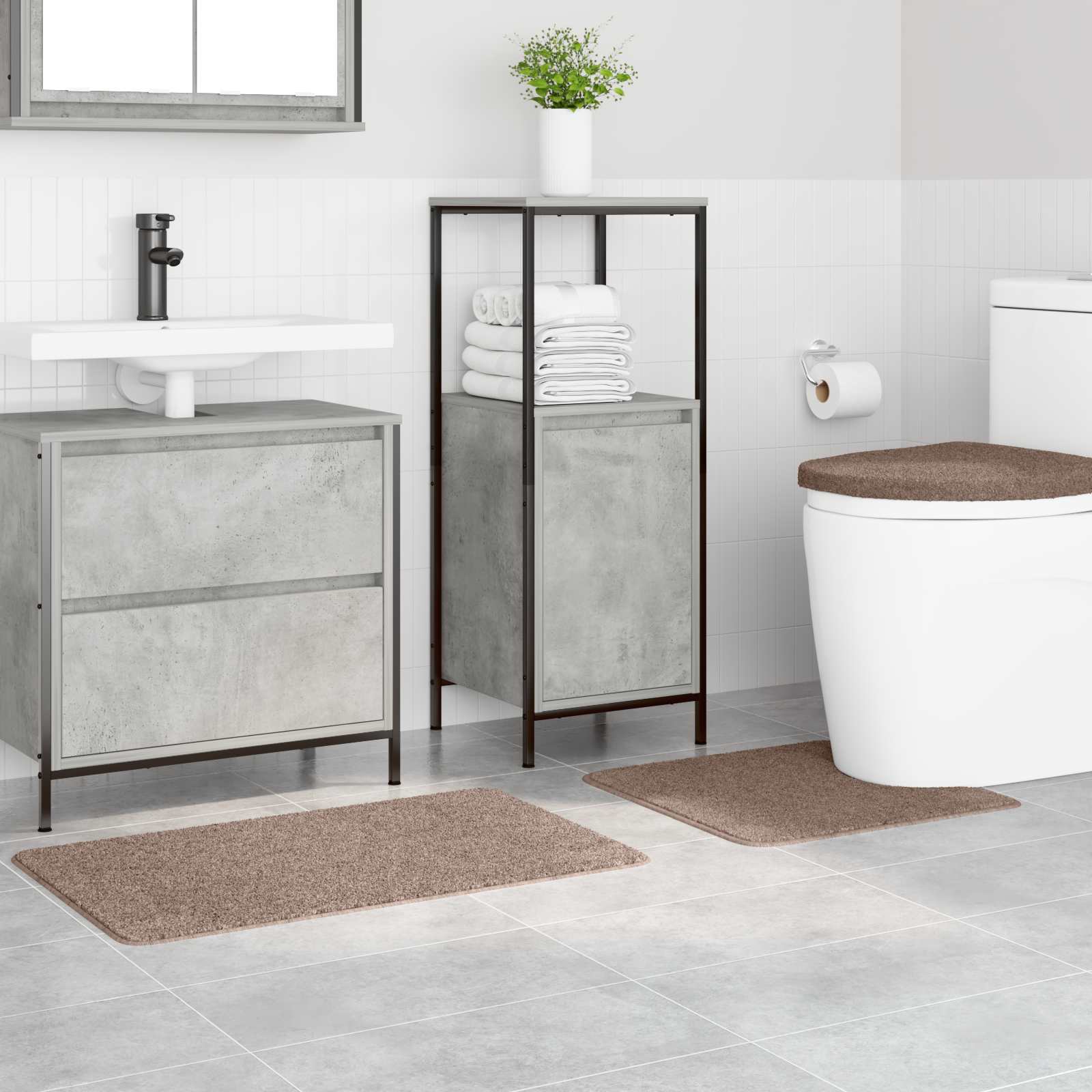 Antislip Badmat Set 3 pcs Bruin PP is nu te koop bij PeponiXL, paradijselijk wonen!