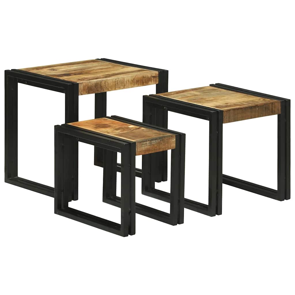 Nesttafel 3 pcs Bruin en zwart Massief Mangohout en Metaal is nu te koop bij PeponiXL, paradijselijk wonen!