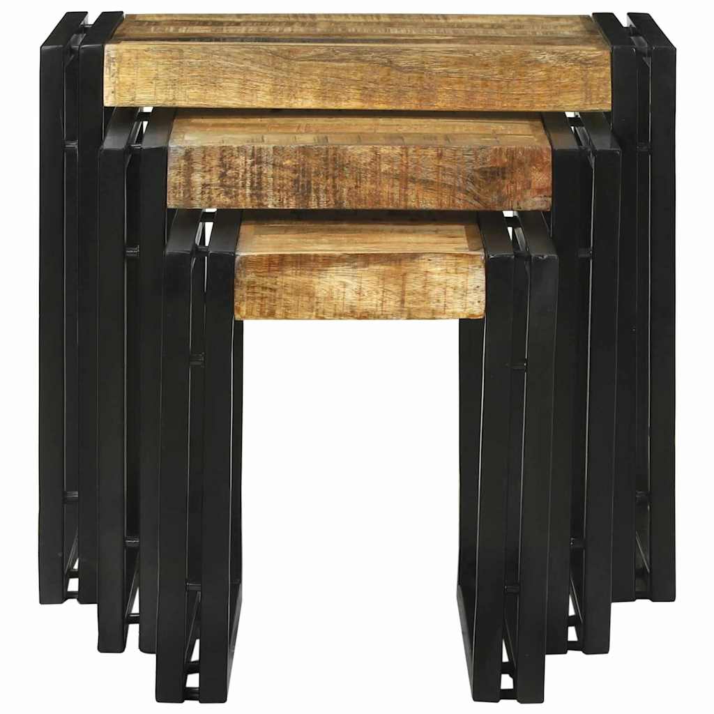 Nesttafel 3 pcs Bruin en zwart Massief Mangohout en Metaal is nu te koop bij PeponiXL, paradijselijk wonen!