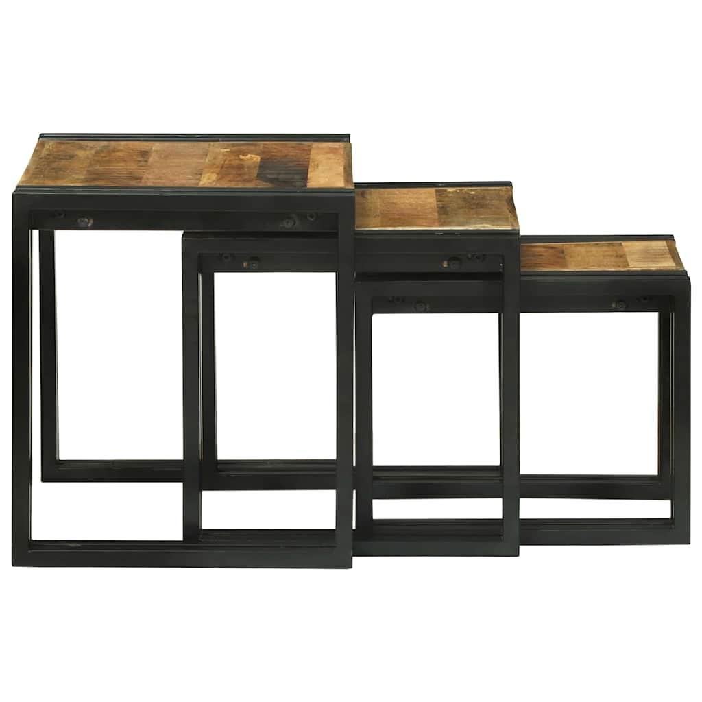 Nesttafel 3 pcs Bruin en zwart Massief Mangohout en Metaal is nu te koop bij PeponiXL, paradijselijk wonen!