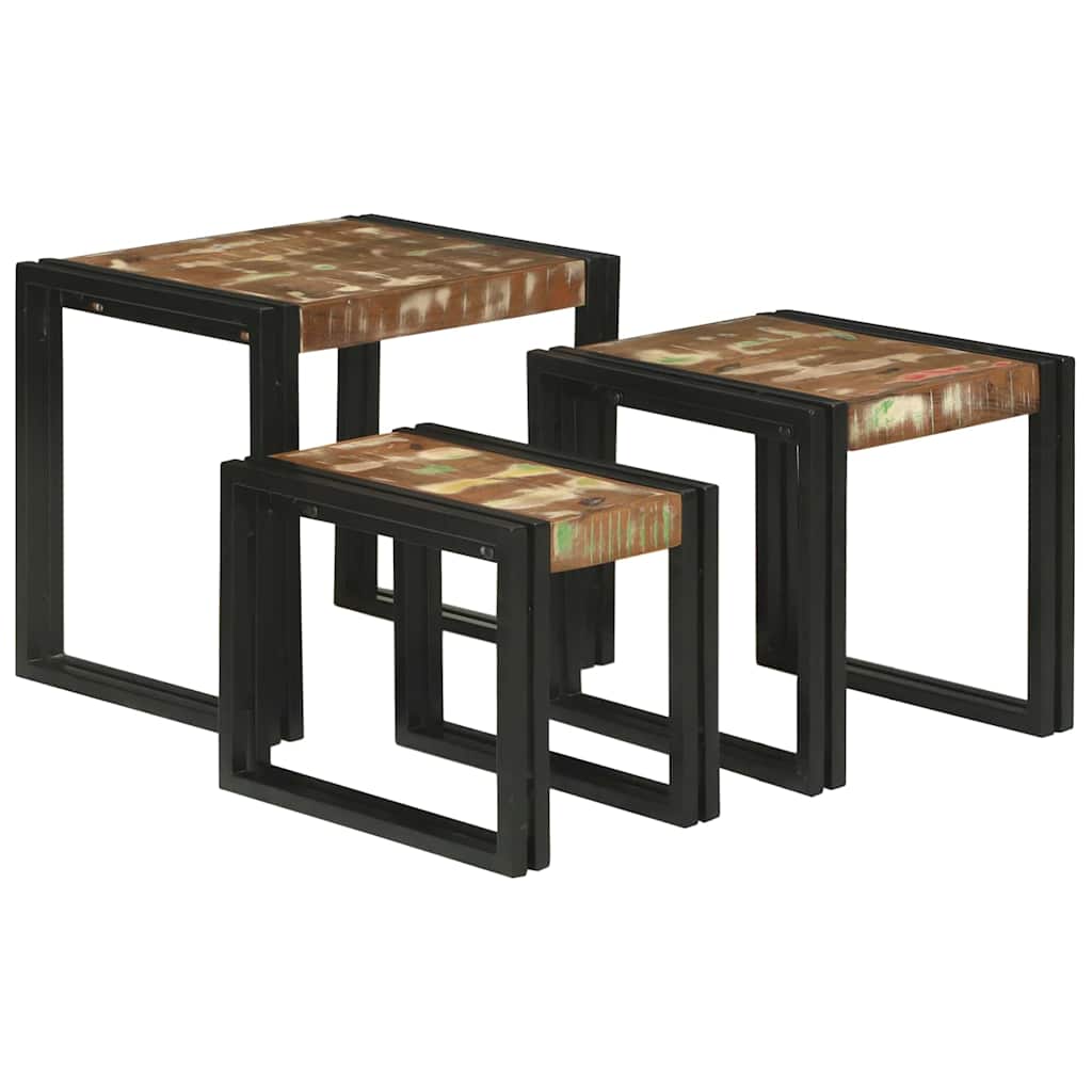 Nesttafel 3 pcs Massief hergebruikt Hout en Metaal is nu te koop bij PeponiXL, paradijselijk wonen!