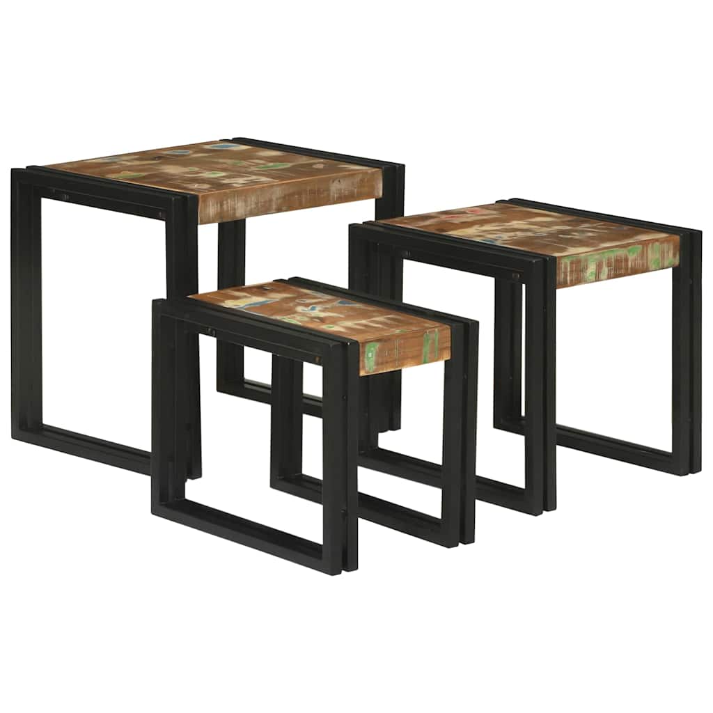 Nesttafel 3 pcs Massief hergebruikt Hout en Metaal is nu te koop bij PeponiXL, paradijselijk wonen!