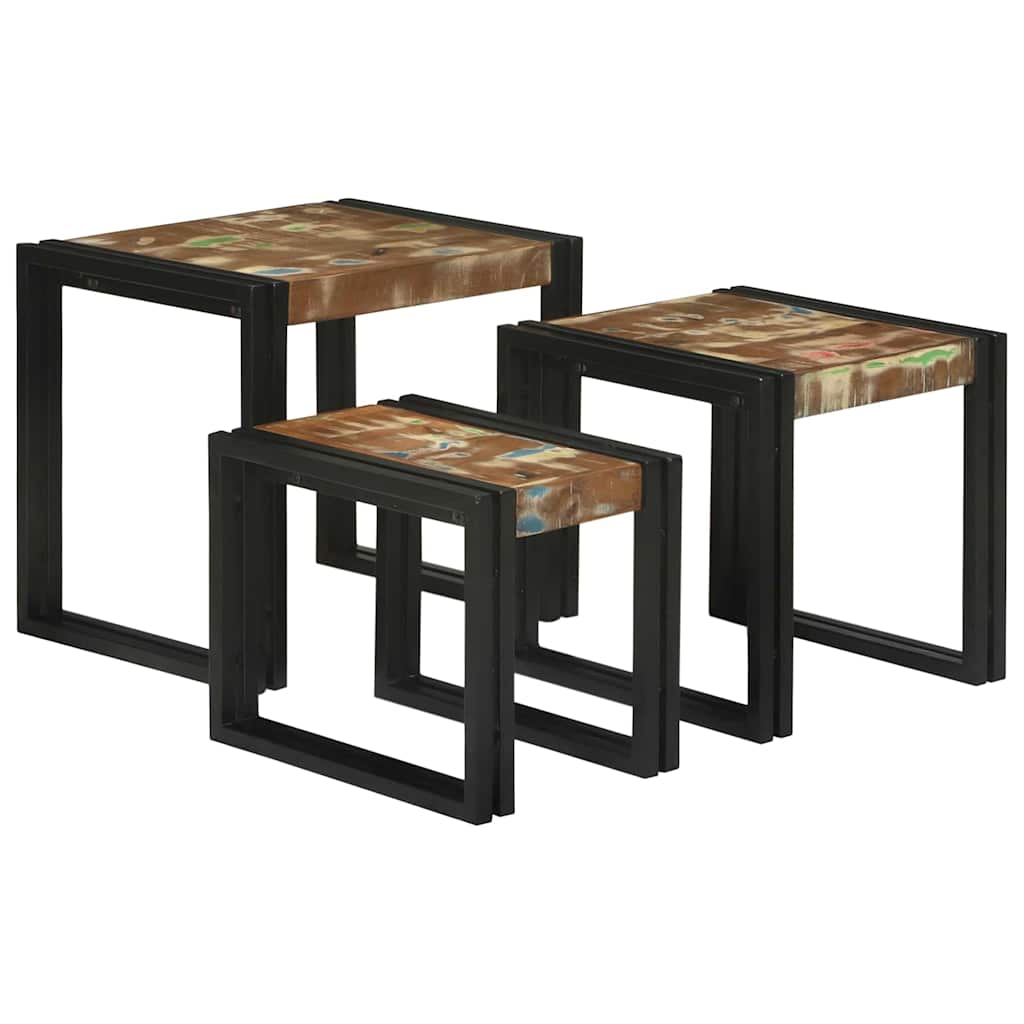 Nesttafel 3 pcs Massief hergebruikt Hout en Metaal is nu te koop bij PeponiXL, paradijselijk wonen!