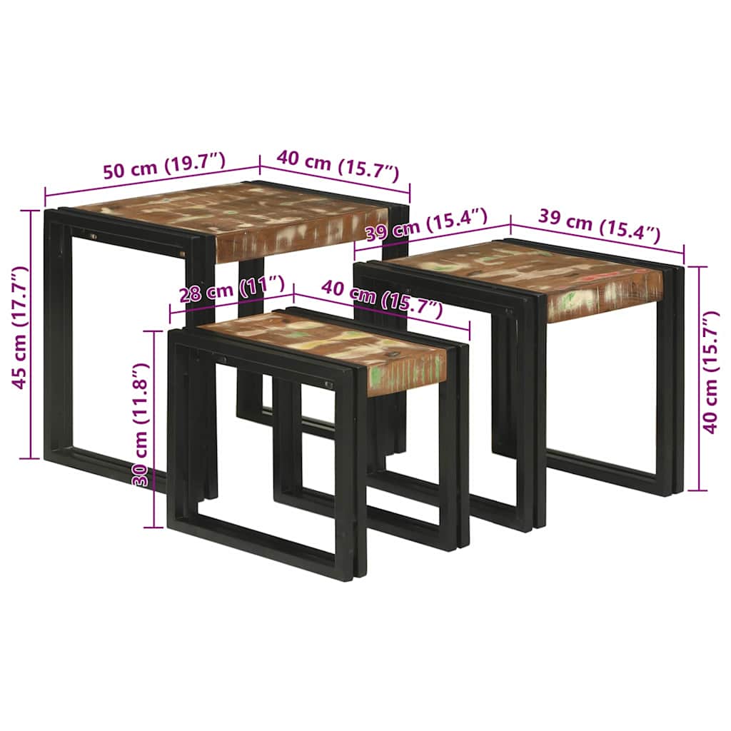 Nesttafel 3 pcs Massief hergebruikt Hout en Metaal is nu te koop bij PeponiXL, paradijselijk wonen!