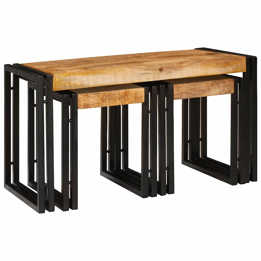 Nesttafel 3 pcs Bruin en zwart Massief Mangohout en Metaal is nu te koop bij PeponiXL, paradijselijk wonen!