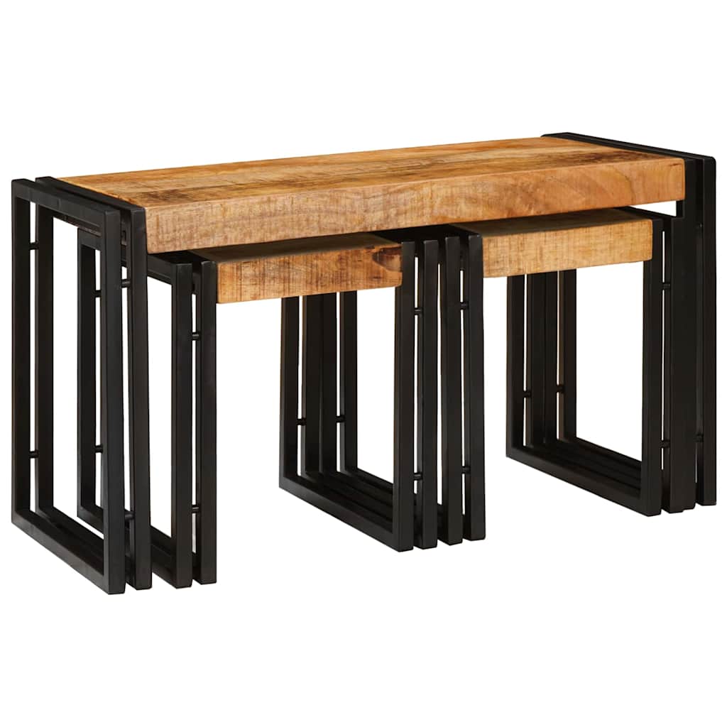 Nesttafel 3 pcs Bruin en zwart Massief Mangohout en Metaal is nu te koop bij PeponiXL, paradijselijk wonen!
