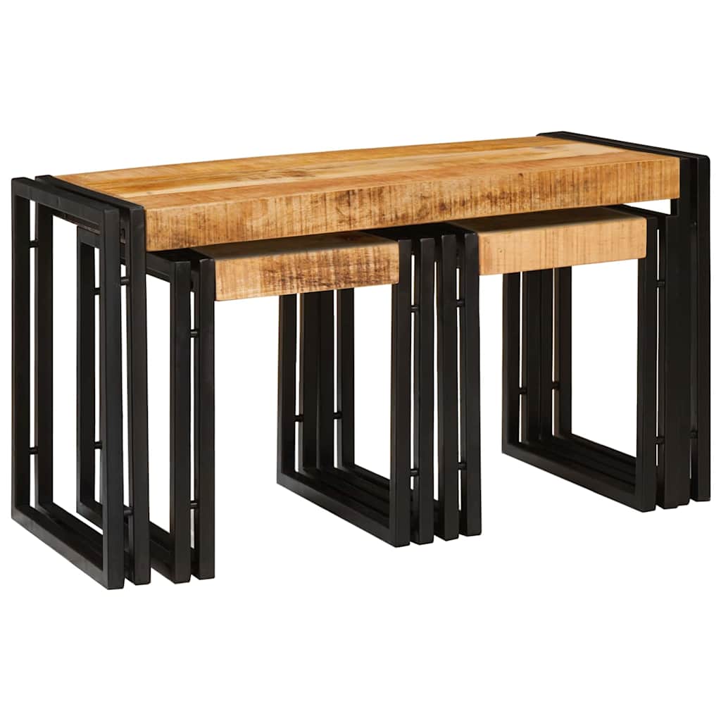 Nesttafel 3 pcs Bruin en zwart Massief Mangohout en Metaal is nu te koop bij PeponiXL, paradijselijk wonen!