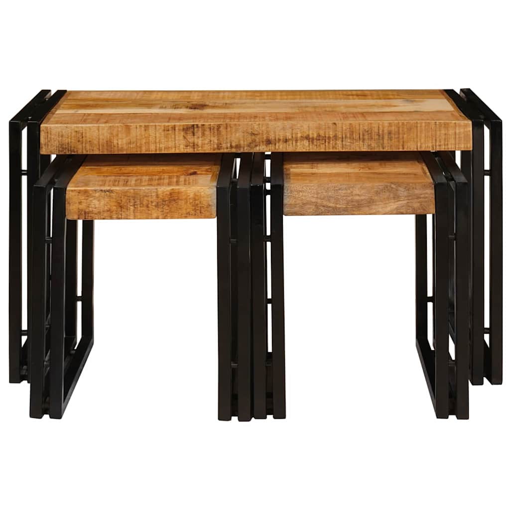 Nesttafel 3 pcs Bruin en zwart Massief Mangohout en Metaal is nu te koop bij PeponiXL, paradijselijk wonen!