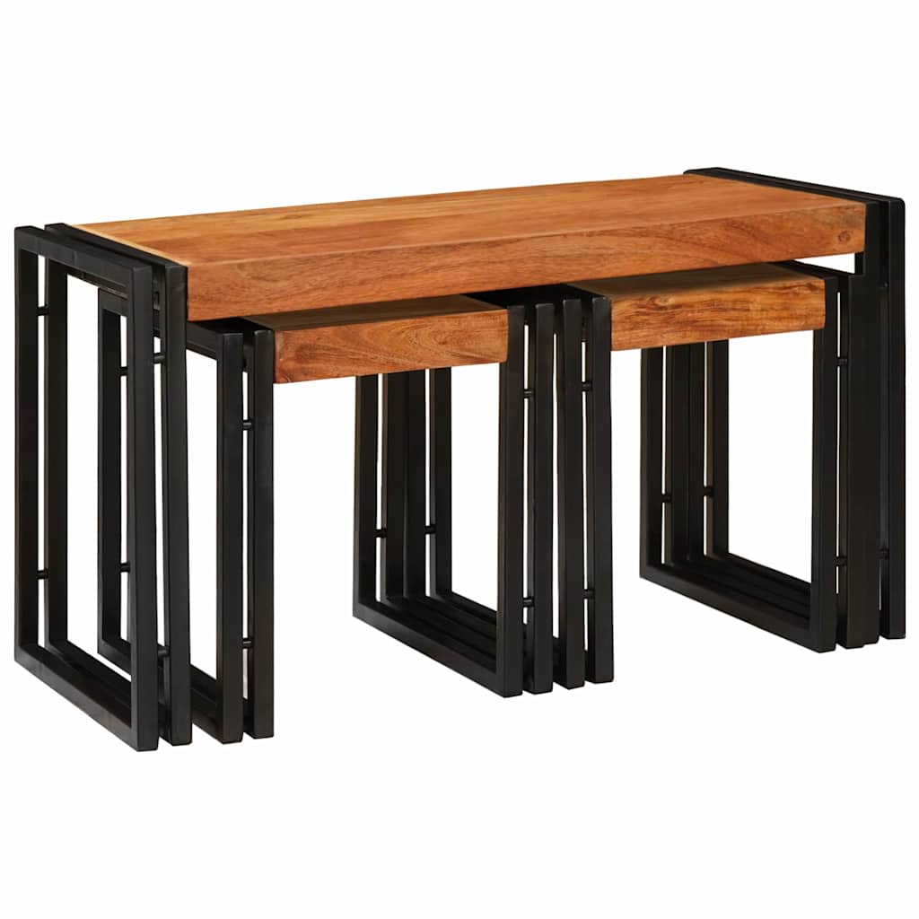 Nesttafel 3 pcs Bruin en zwart Massief acaciahout en metaal is nu te koop bij PeponiXL, paradijselijk wonen!