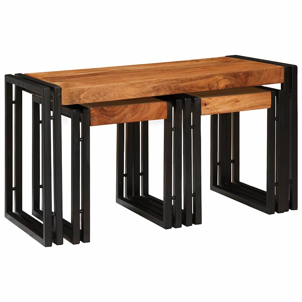 Nesttafel 3 pcs Bruin en zwart Massief acaciahout en metaal is nu te koop bij PeponiXL, paradijselijk wonen!