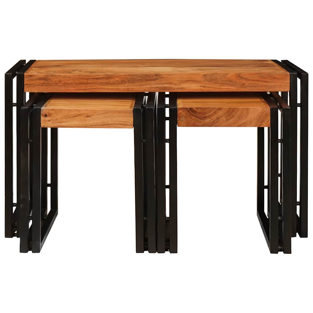 Nesttafel 3 pcs Bruin en zwart Massief acaciahout en metaal is nu te koop bij PeponiXL, paradijselijk wonen!