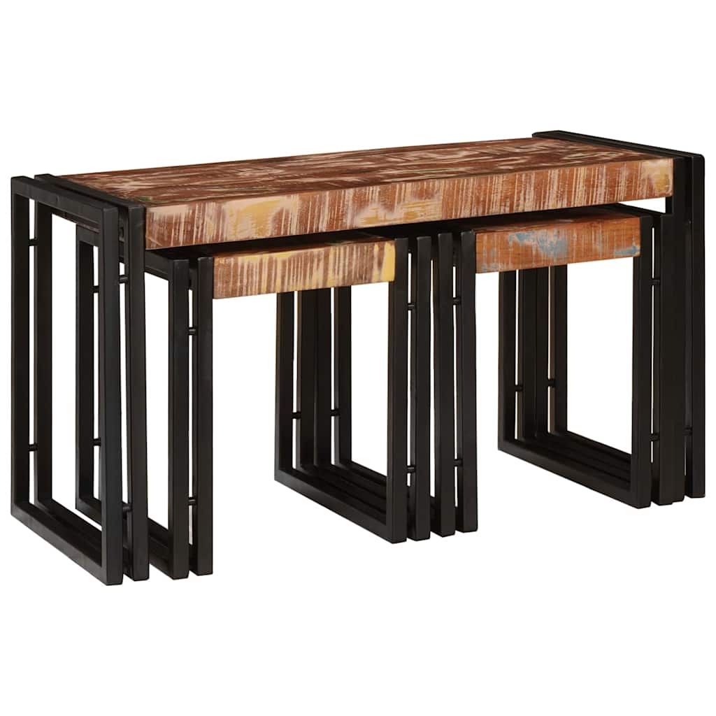 Nesttafel 3 pcs Massief hergebruikt Hout en Metaal is nu te koop bij PeponiXL, paradijselijk wonen!