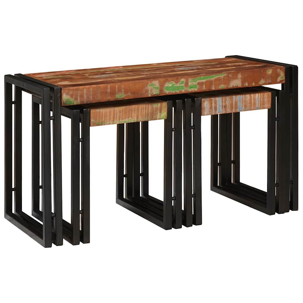 Nesttafel 3 pcs Massief hergebruikt Hout en Metaal is nu te koop bij PeponiXL, paradijselijk wonen!