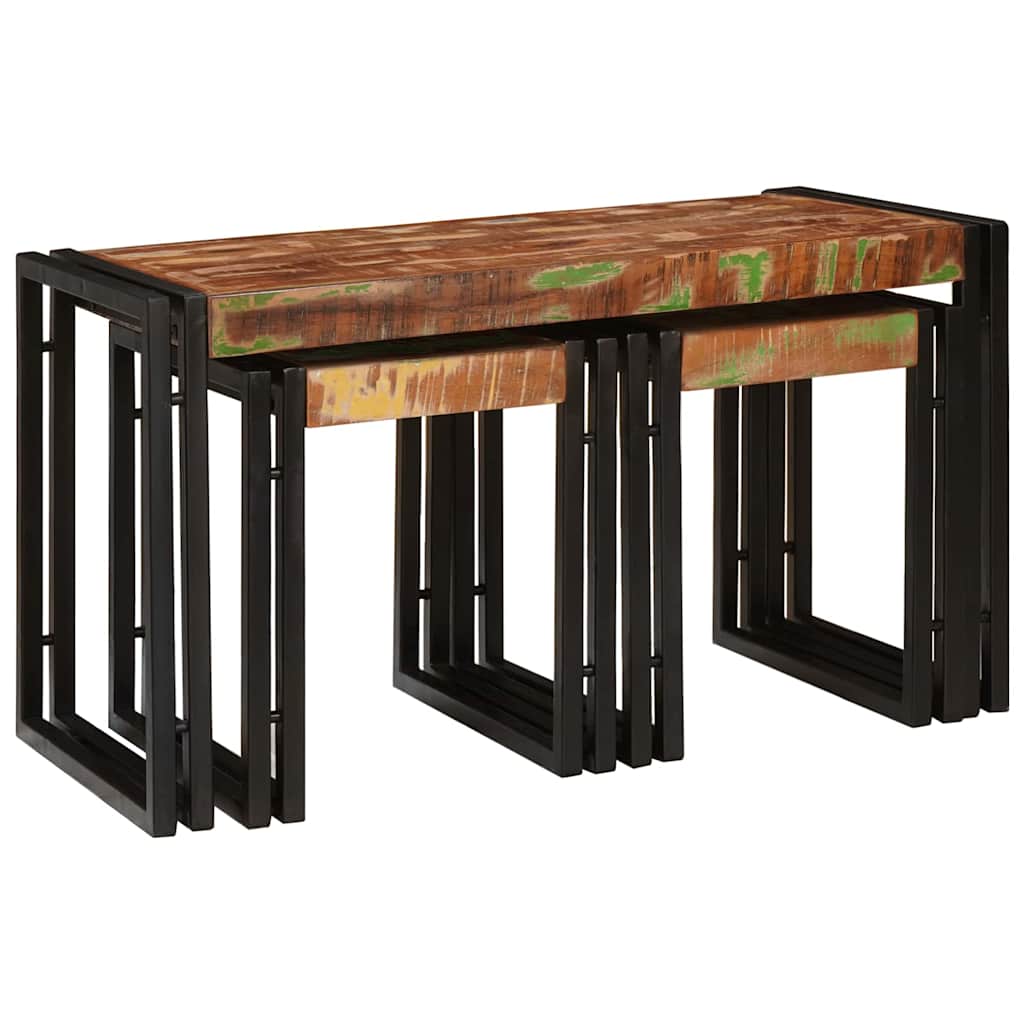Nesttafel 3 pcs Massief hergebruikt Hout en Metaal is nu te koop bij PeponiXL, paradijselijk wonen!
