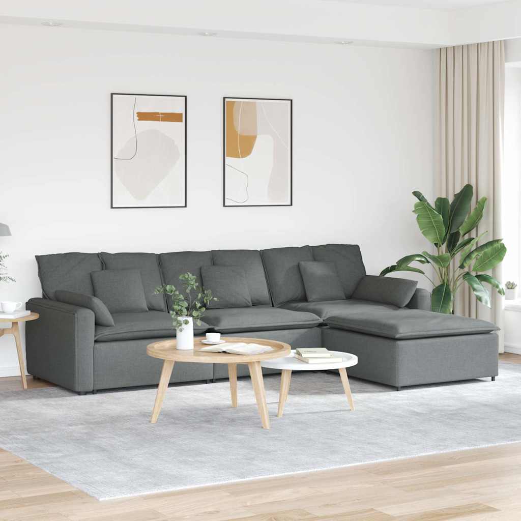 Modulaire bank met voetenbank en kussens donkergrijs is nu te koop bij PeponiXL, paradijselijk wonen!